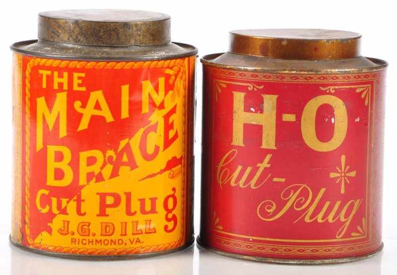 Appraisal: Lot of Small Top Tobacco Canisters Description Bright colored early