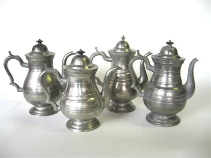 Appraisal: Four pewter coffeepots a griswold meriden ct Each with domed