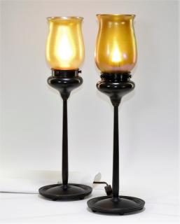 Appraisal: Attrib Lundberg Studios Art Glass Bronze Lamps CALIFORNIA TH CENTURY