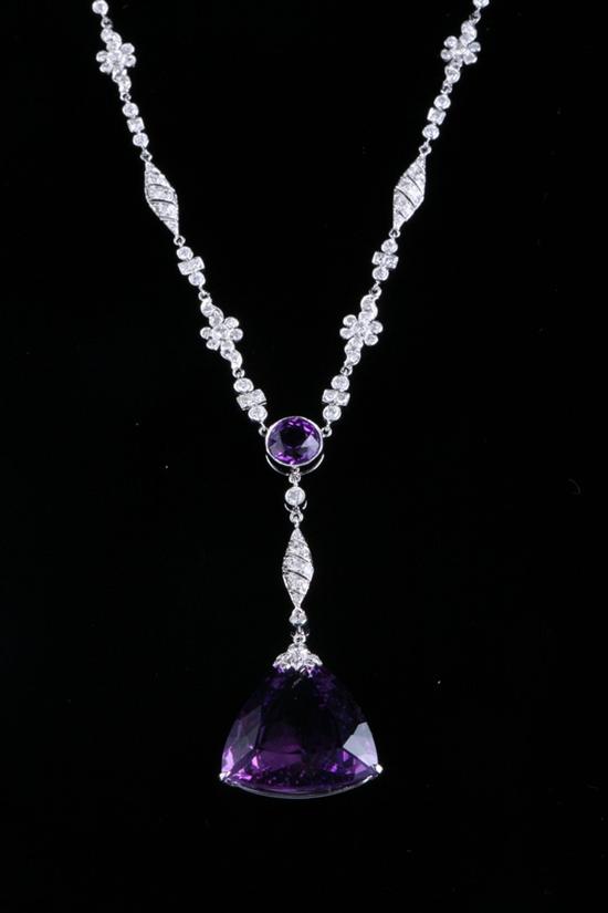 Appraisal: VINTAGE STYLE K WHITE GOLD AMETHYST AND DIAMOND DROP NECKLACE