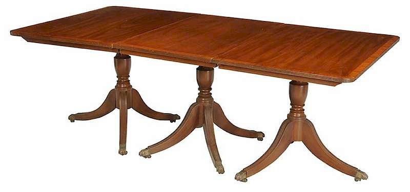 Appraisal: Regency Style Mahogany Three Pedestal Table early th century three