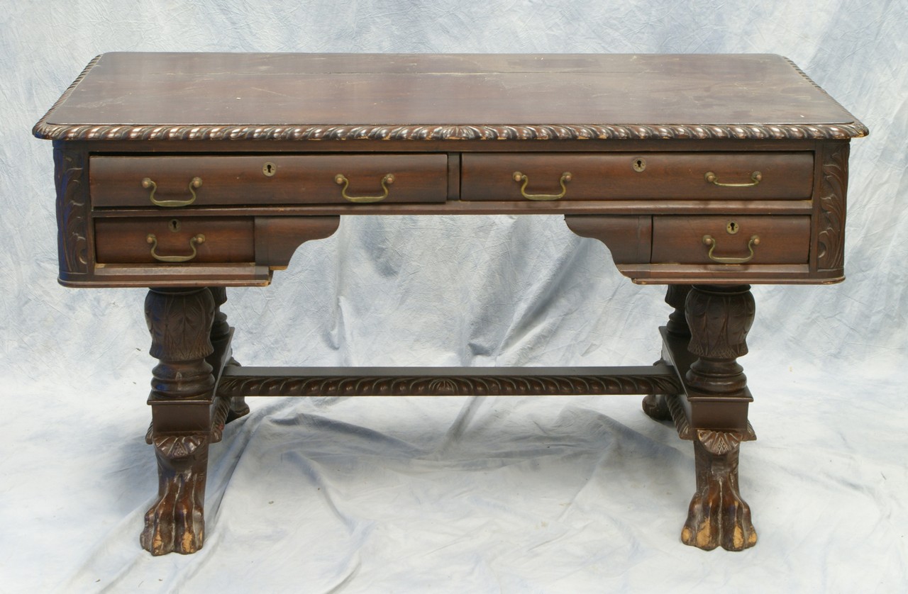 Appraisal: Mahogany Empire Revival partners desk gadrooned edges paw foot base