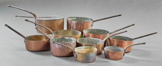 Appraisal: Group of Ten French Copper Graduated Sauce Pans Group of