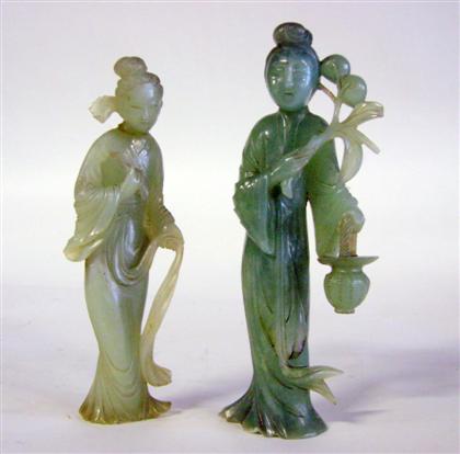 Appraisal: Two chinese hardstone figuresEach depicting standing meiren