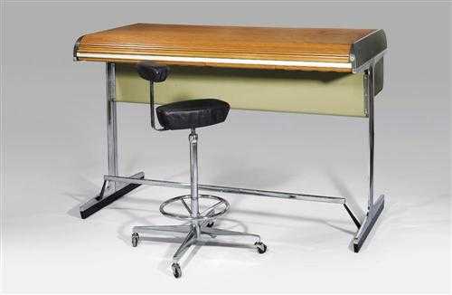 Appraisal: NELSON GEORGE - ROLLTOP DESK AND PERCH STOOL Action Office