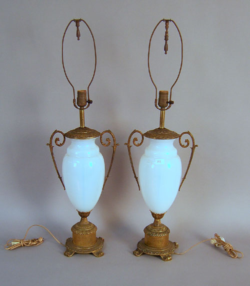 Appraisal: Pair milk glass and ormolu table lamps