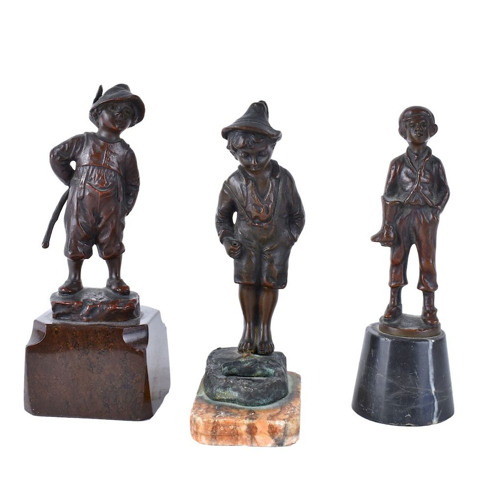 Appraisal: Three Bronze Sculptures Three Antique Miniature Art Nouveau Bronze Sculptures