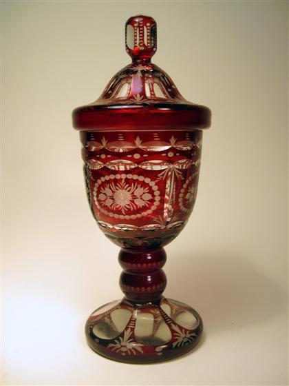 Appraisal: Bohemian flash ruby glass urn th century