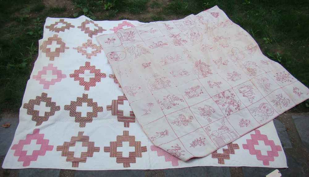 Appraisal: APPLIQUE QUILT AND EMBROIDERED COVERLET Late th Early th CenturyQuilt