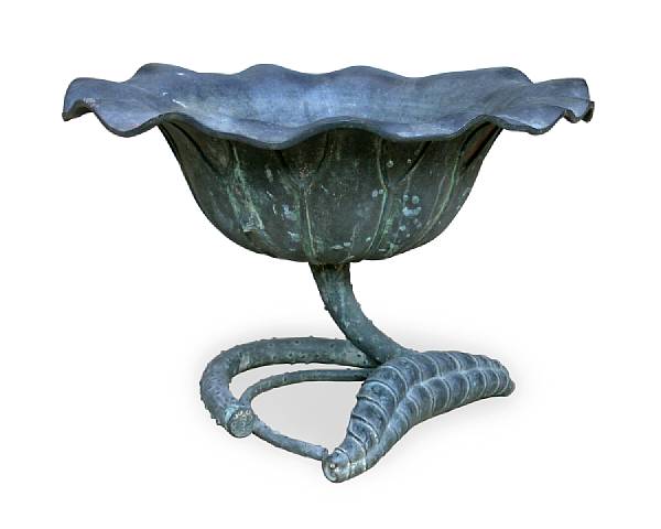 Appraisal: A Japanese patinated bronze lotus-form planter second half th century