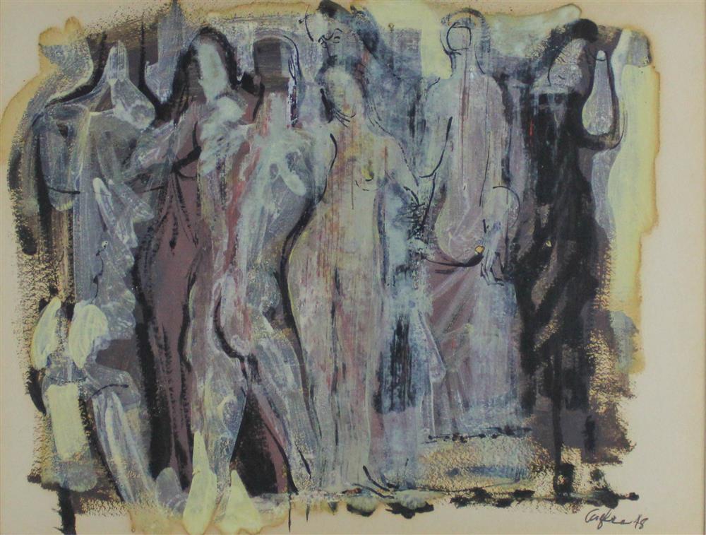 Appraisal: WILLIAM HOWARD CALFEE AMERICAN - ABSTRACT FIGURES Gouache on paper