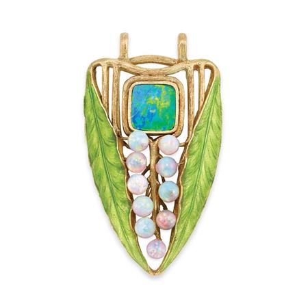 Appraisal: Art Nouveau Double Sided Gold Black Opal Opal and Enamel