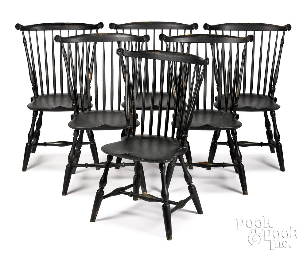 Appraisal: Set of six combback Windsor chairs Set of six Steve