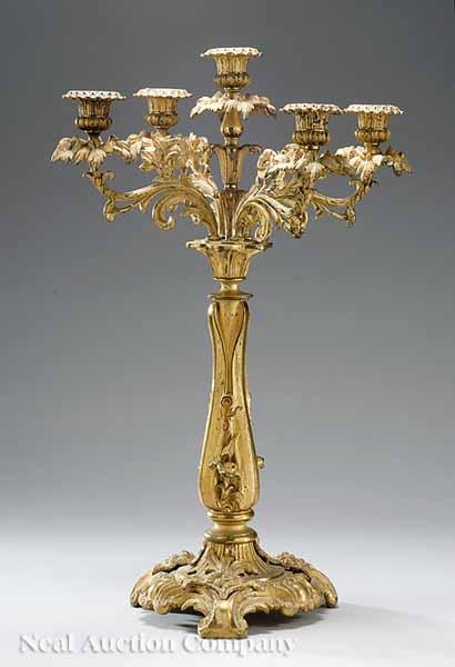 Appraisal: A Good American Gilt Bronze Five-Light Candelabrum mid- th c