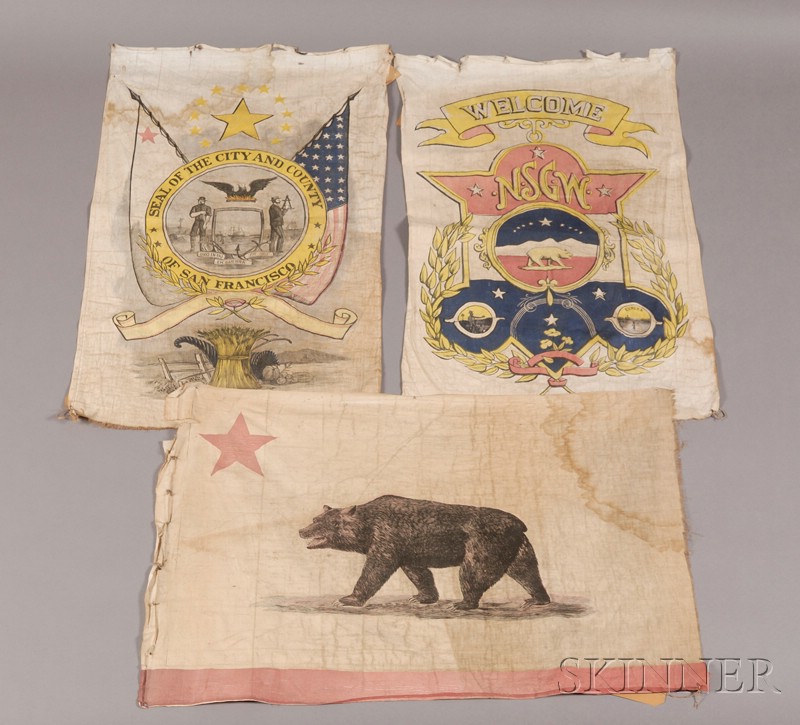 Appraisal: Three Early Printed Cotton California Banners late th century one