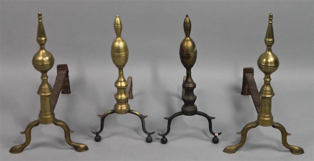 Appraisal: TWO PAIRS OF th CENTURY BRASS ANDIRONS the first pair