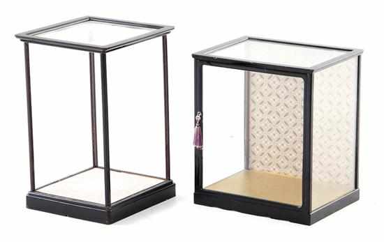 Appraisal: Chinese ebonized wood and glazed tabletop display cabinets H ''