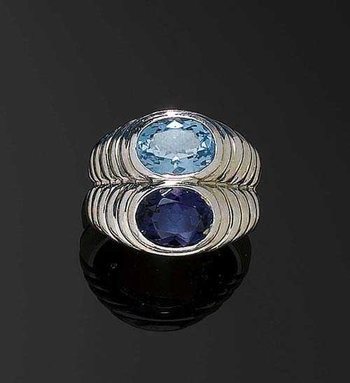 Appraisal: IOLITE AND TOPAZE RING BULGARI White gold Casual-elegant double-ring the