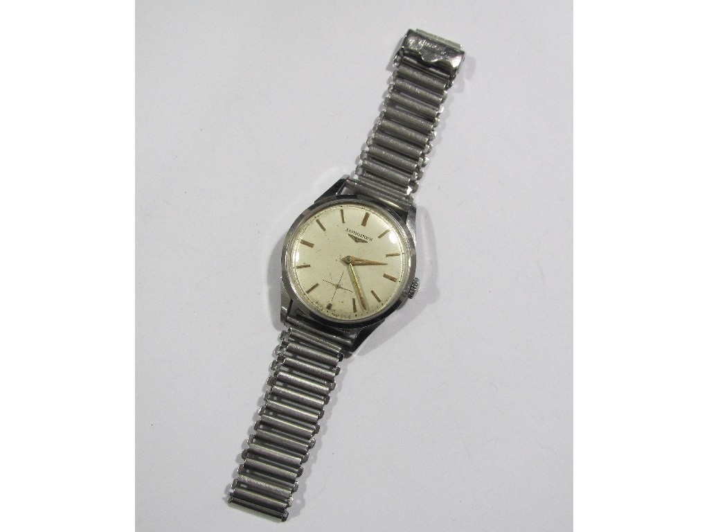 Appraisal: Gents mid th century stainless steel Longines wrist watch with