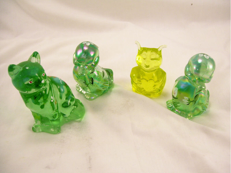 Appraisal: - Fenton Animal Figures Includes Cat pale green glass with