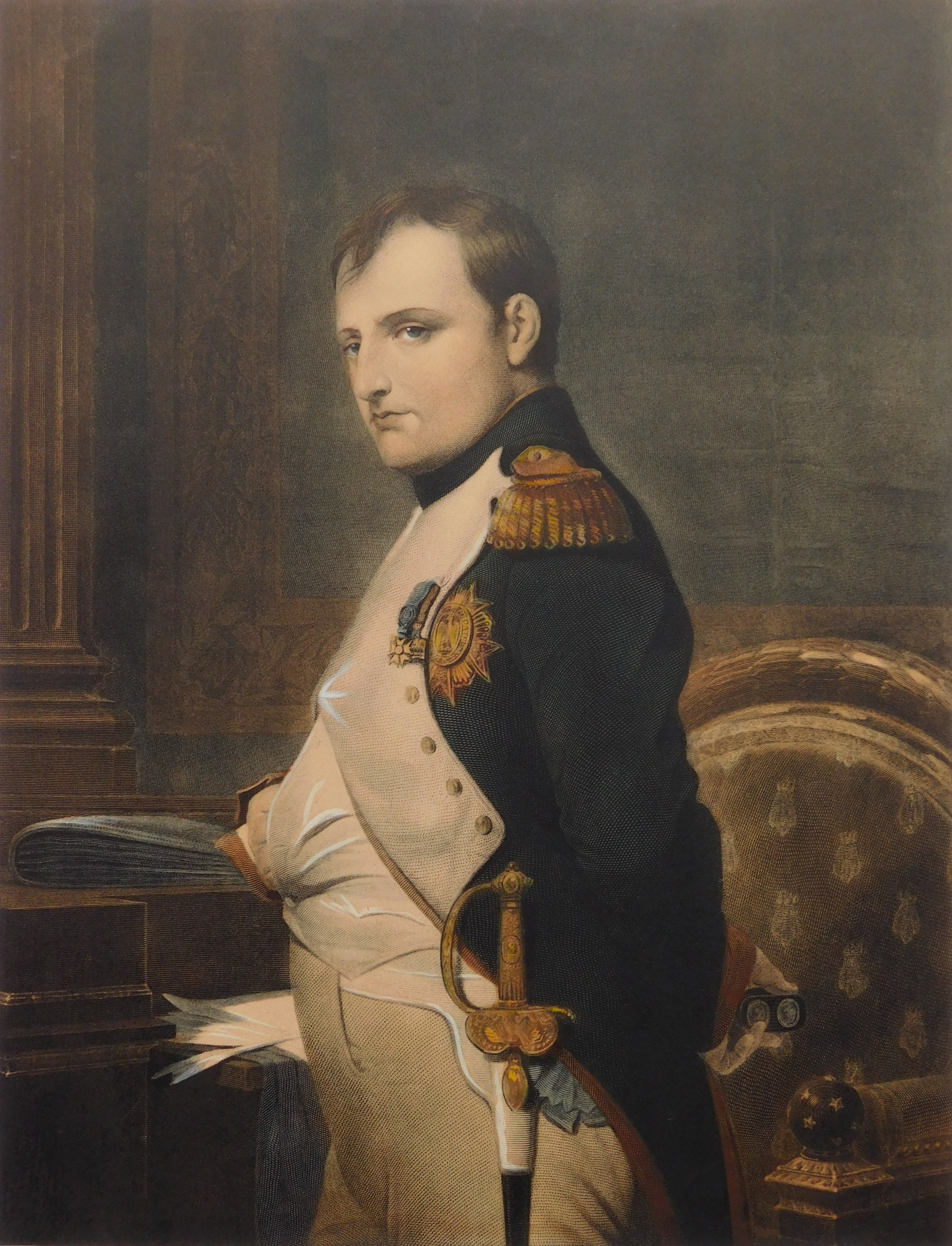 Appraisal: Hand-colored steel engraving of Napoleon framed x ''