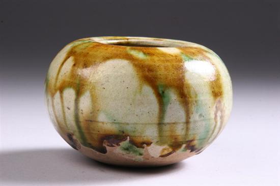 Appraisal: CHINESE POTTERY JAR Tang Dynasty Of globular-form green-brown glaze -