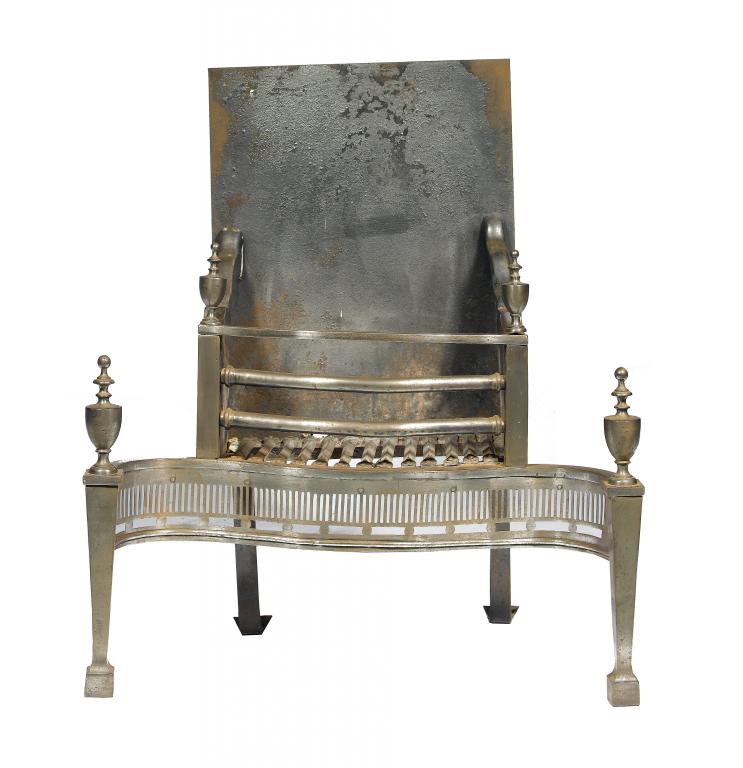 Appraisal: A NEO CLASSICAL STYLE BURNISHED STEEL FIRE GRATE of serpentine