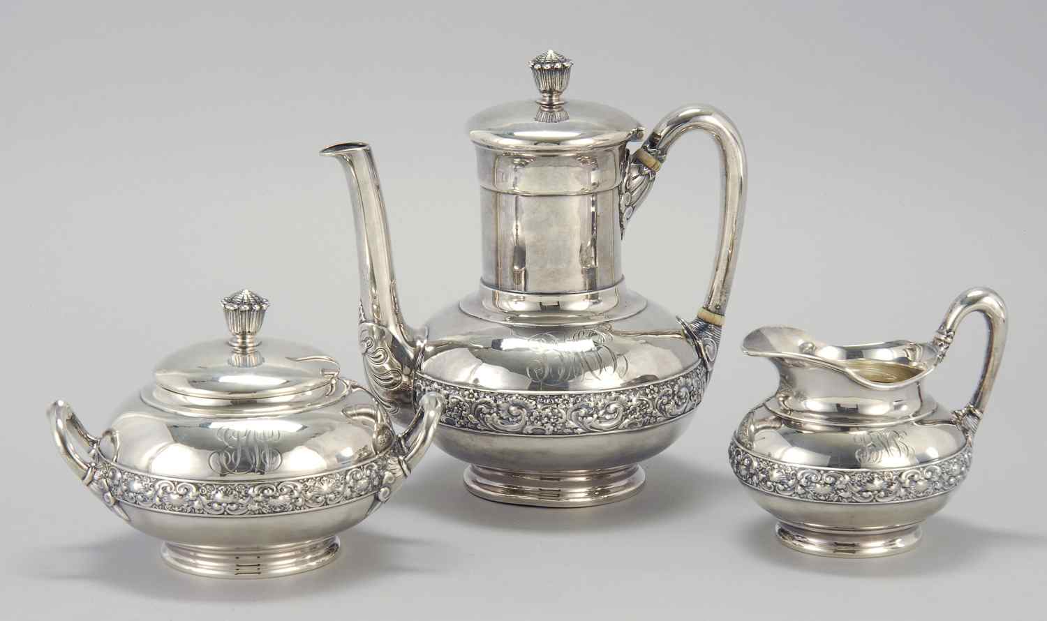 Appraisal: TIFFANY THREE-PIECE STERLING SILVER TEA SETCirca - In bulbous form