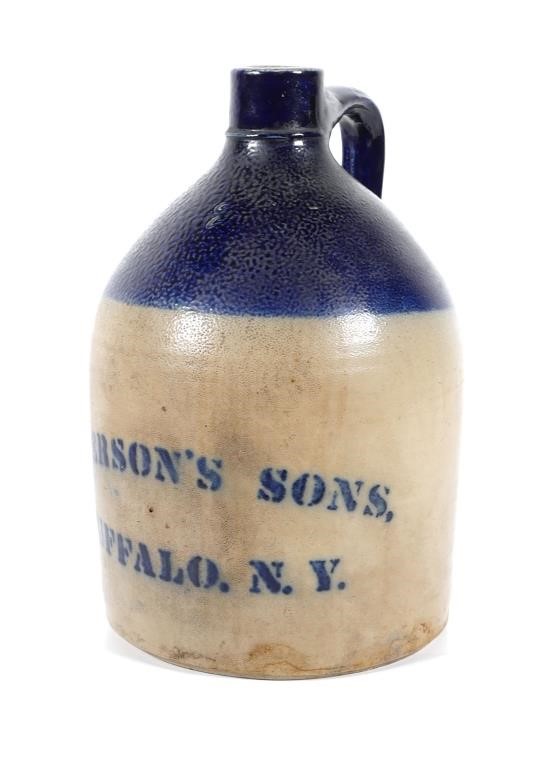 Appraisal: Two-gallon stoneware jug with blue glaze Stenciled C Person's Sons