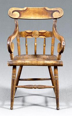 Appraisal: Late Federal paint-decorated armchair tablet back and rolled arms ocher