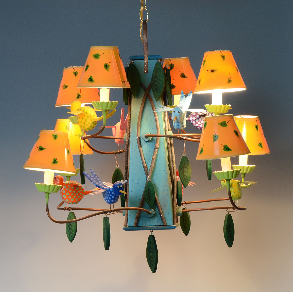 Appraisal: CRAIG CAREY SIGNED FOLK ART CHANDELIER Whimsical - light chandelier