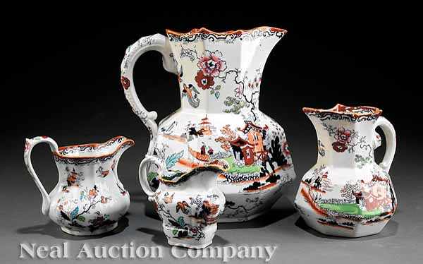 Appraisal: A Group of Four Mason's Ironstone Lakeside Pavilions Pitchers ranging