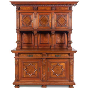 Appraisal: A French Walnut and Burl Walnut Buffet Deux Corps Late