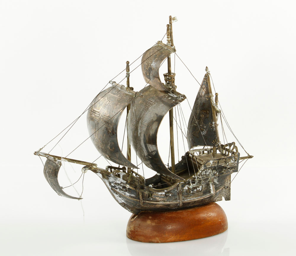 Appraisal: - Portuguese Silver Ship Model Portuguese ship model silver Man