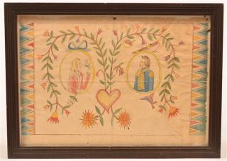 Appraisal: Watercolor Drawing Valentine Depicting a solider and woman holding a