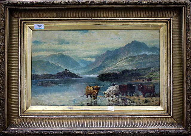 Appraisal: WILLIAM LANGLEY - A highland view with cattle watering in