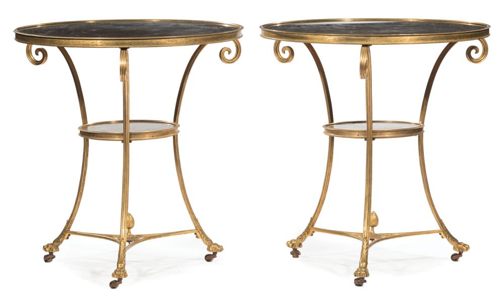 Appraisal: Pair of French Neoclassical Gilt Bronze and Black Marble Gueridons