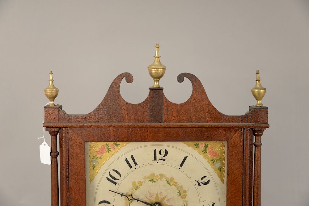 Appraisal: Federal mahogany Hugh Kearney mantle clock having reverse painted eglomise