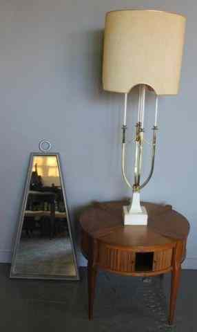 Appraisal: Midcentury Parzinger Style Table Lamp Teak Tablewith Tambour Doors and