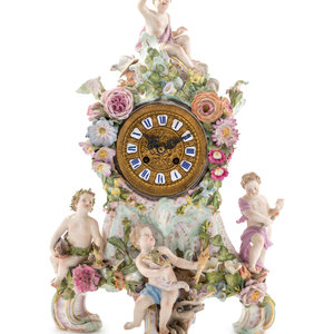 Appraisal: A Meissen Porcelain Mantel Clock th Century Height inches Property