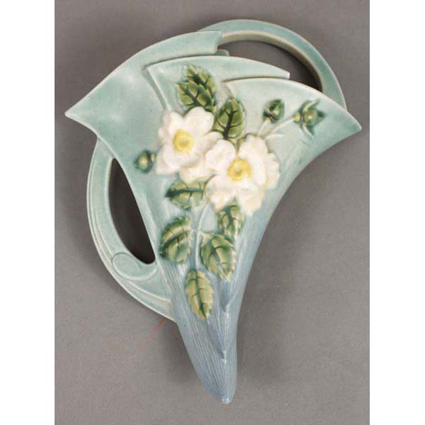 Appraisal: Roseville White Rose Art Pottery Wall Pocket Blue