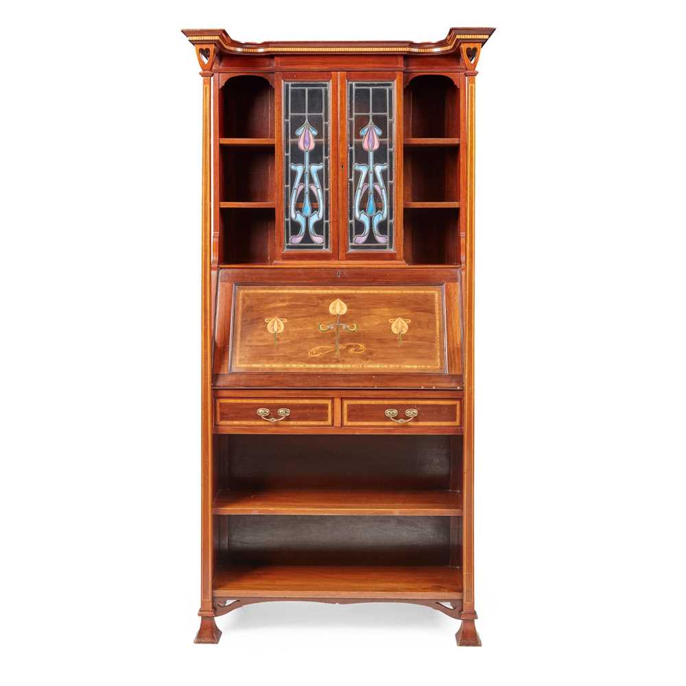 Appraisal: ENGLISH BUREAU BOOKCASE CIRCA mahogany marquetry inlay with pewter and