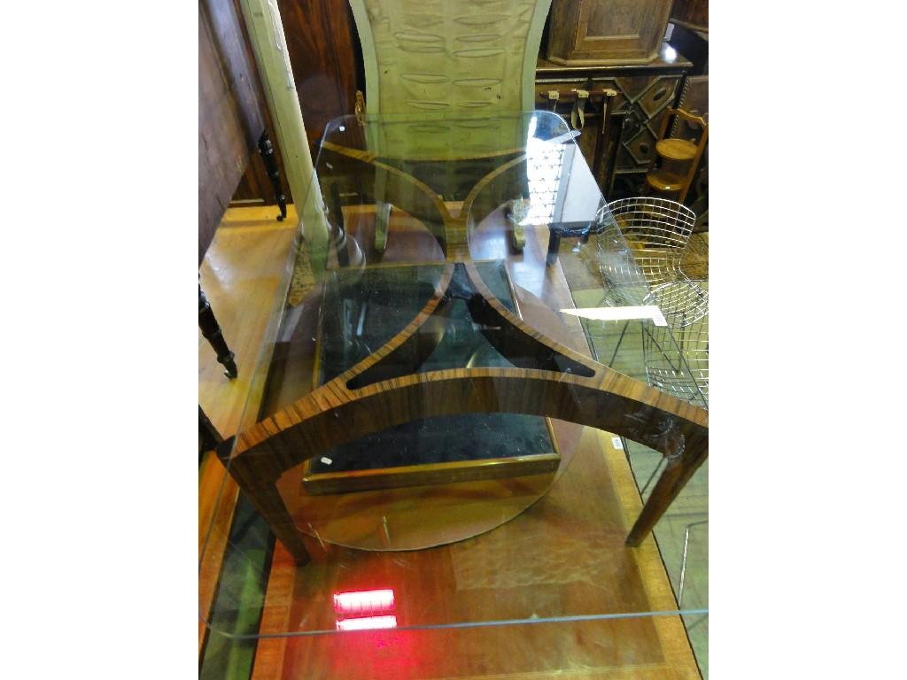 Appraisal: A modern rose wood framed coffee table with plate glass