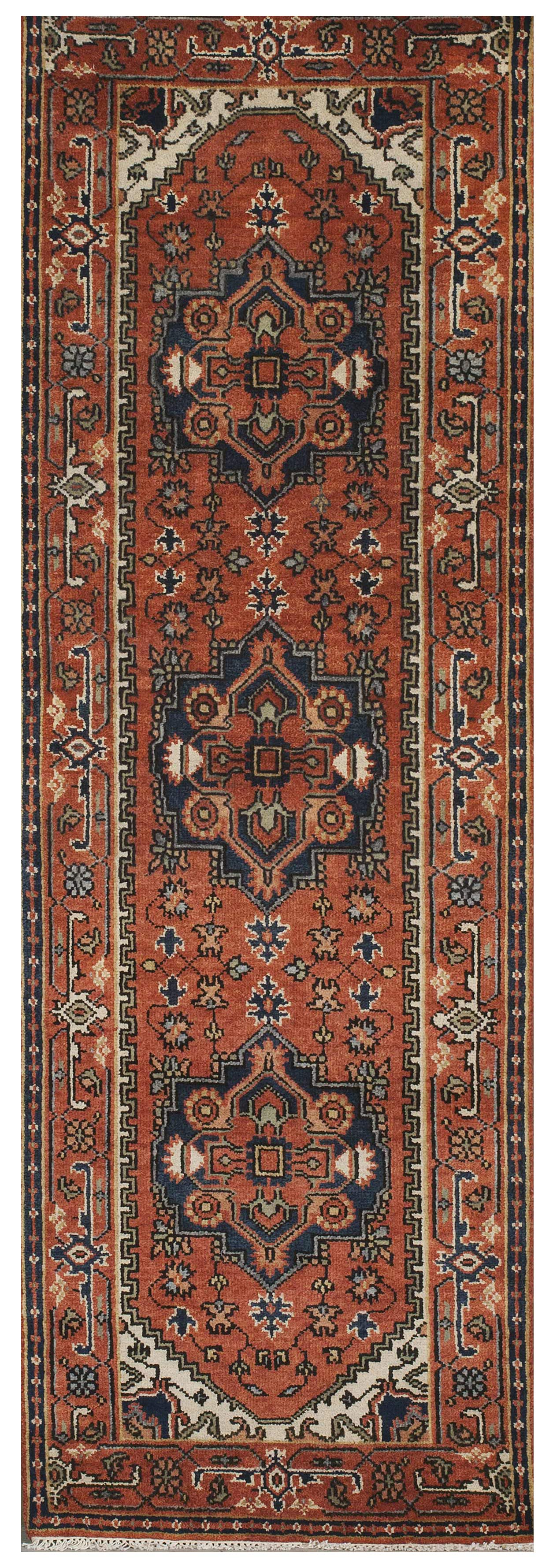 Appraisal: ORIENTAL RUG SERAPI-DESIGN RUNNER ' x ' Three gabled medallions