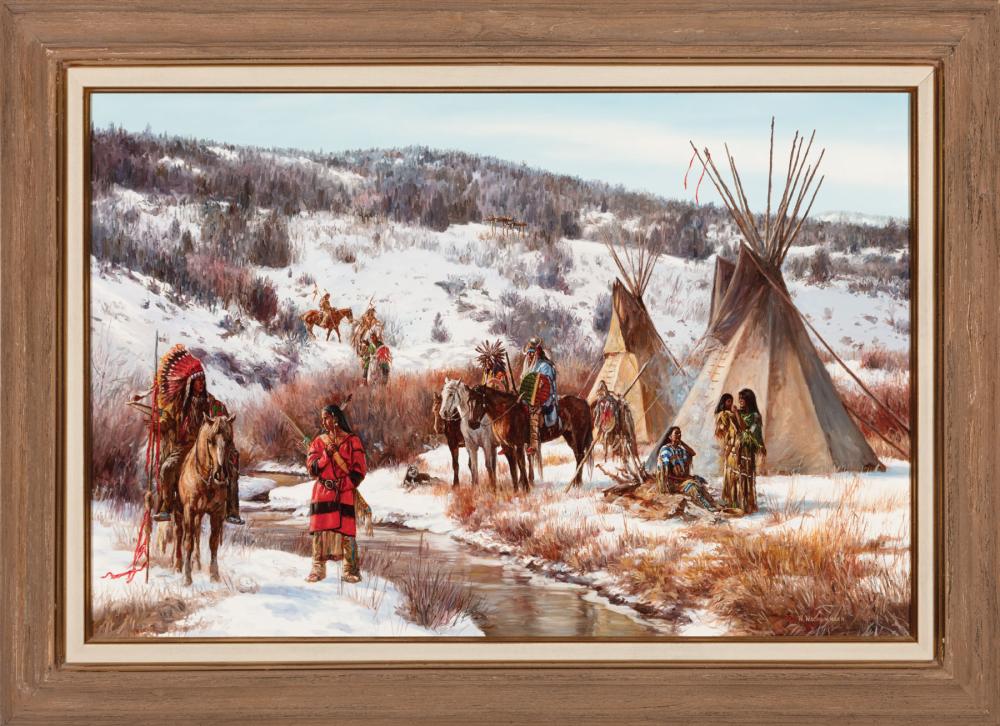 Appraisal: Hubert Wackermann German American b Assiniboin Winter Camp oil on