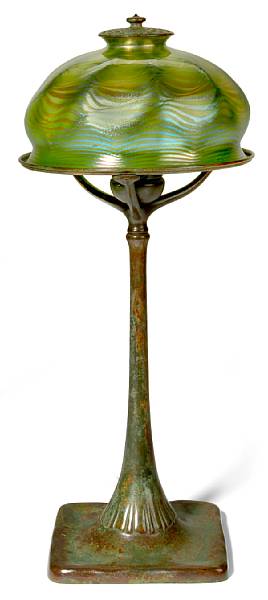 Appraisal: - brown-green patina shade inscribed L C T base impressed