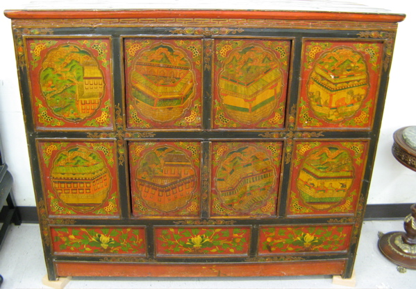 Appraisal: CHINESE SIDE CABINET of solid wood construction with hand painted