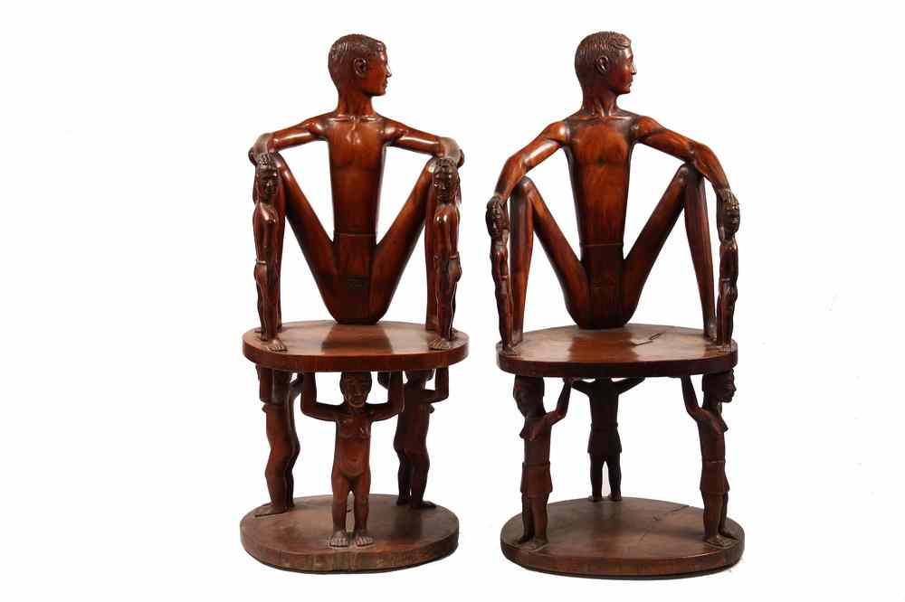 Appraisal: PAIR CARVED FILIPINO CHAIRS - Pair of s Vintage Ifugao