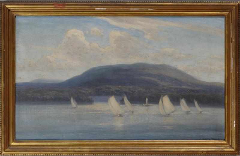 Appraisal: GUSTAVE WIEGAND - SAILBOATS ON THE RIVER Oil on canvas