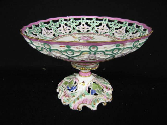 Appraisal: Meissen Porcelain Centerpiece Compote handpainted fruit floral fancy openwork diameter